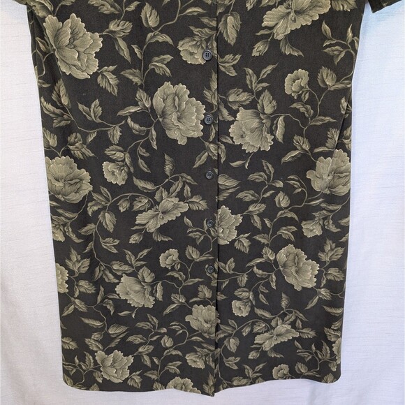 Vintage Talbots Size 6 Green Floral Button Up Midi Jacket Dress Long Duster - Picture 11 of 15